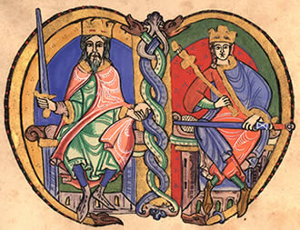 David I (right) with his grandson and succesor, Malcolm IV